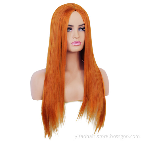 Wholesale Quality Factory Price Long Straight Wig Pastel Color Cosplay Halloween Lolita Synthetic Hair Orange Straight Wigs